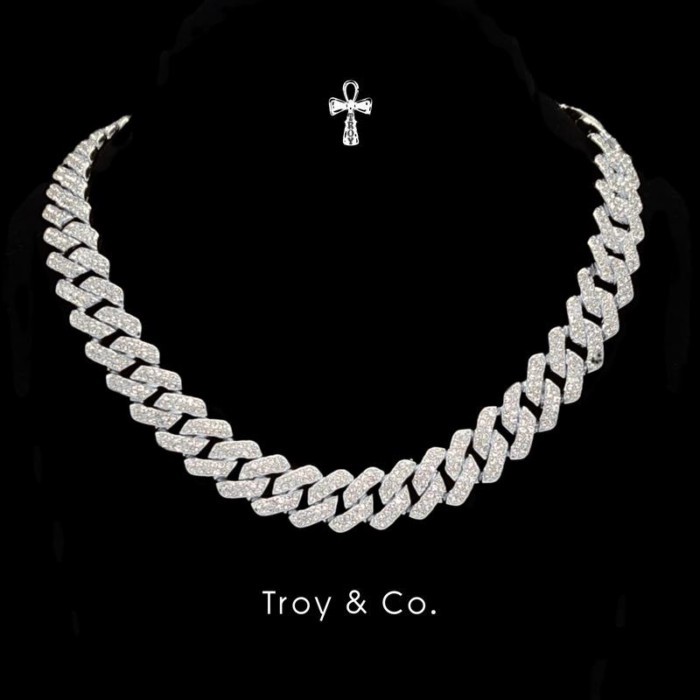 Classic Cuban Chain เพชร CZ  เต็มเส้น iced out สร้อยคอคิวบันแร็ปเปอร์ หนักแน่น ผู้ชายสายฝอ TDN014 T