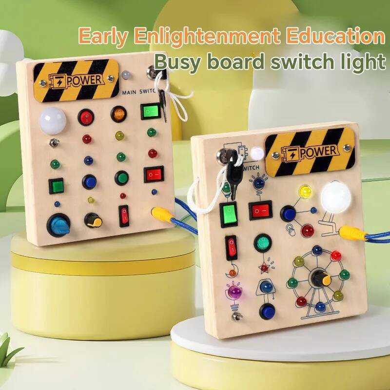 C Montessori Busy Board With Switch Control Wooden Toddler Toys Sensory Travel Activities Toys For