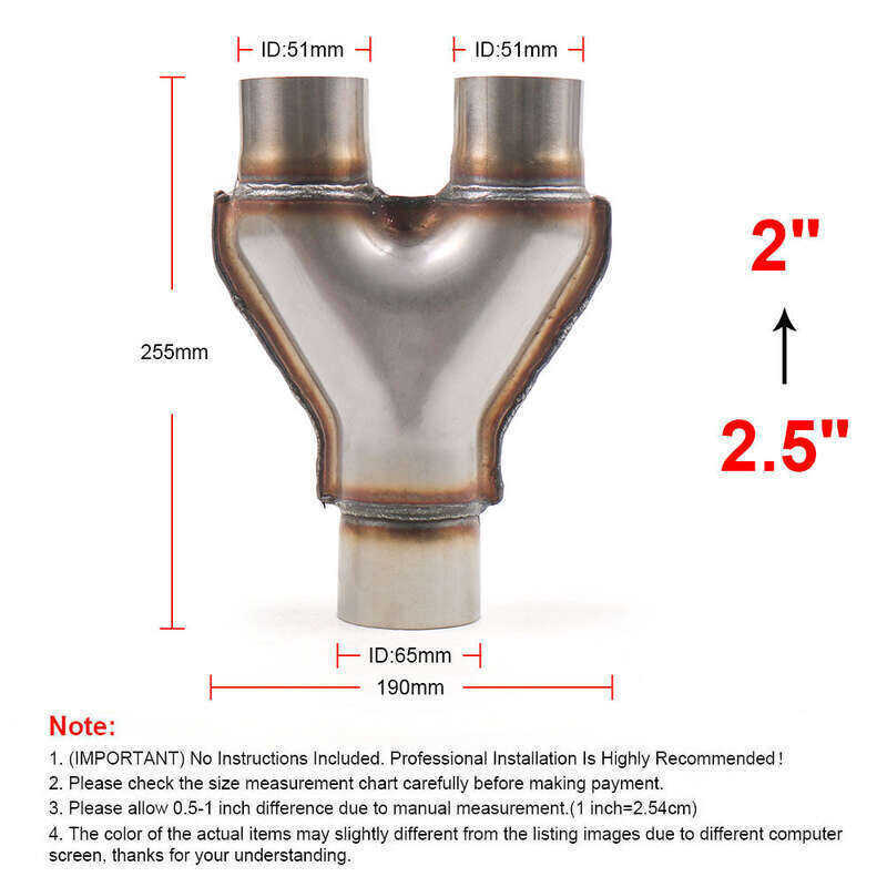 2 นิ้ว-2.5 นิ้ว Universal Custom รถ Y-Pipe สแตนเลสไอเสีย Y ประเภทท่ออะแดปเตอร์เชื่อมต่อหลอดกรวย Auto