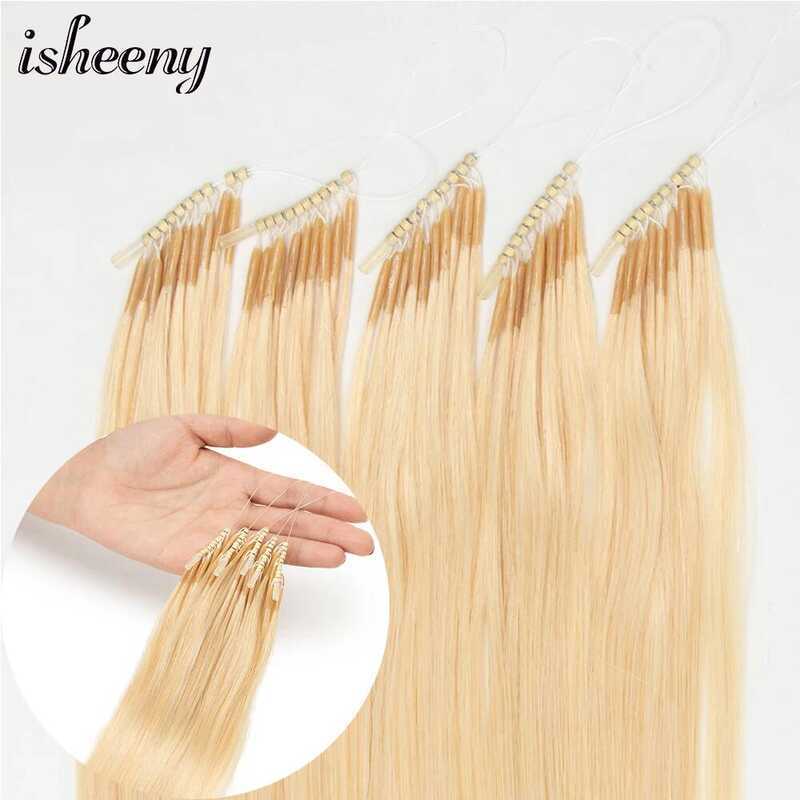 C 8D Natural Hair Extensions Human Hair 50Pcs 0.6G/S Micro Ring Blonde Micro K Hair Loop Extension