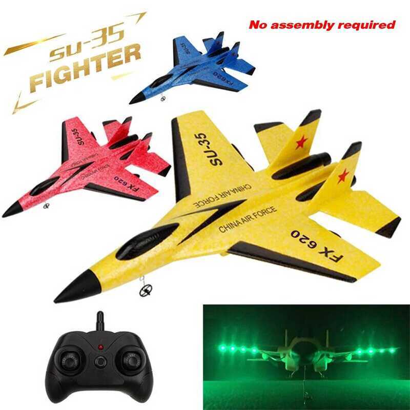 C RC Plane Su35 2.4G With LED Lights Aircraft Remote Control Flying Model Glider Airplane F22 Fx820