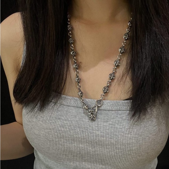 จัดส่งฟรีของขวัญ Chrome 925 Hearts s925 Sterling Silver Seiko Classic Scout Flower Necklace