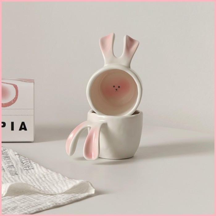 Yuxuan ถ้วยกาแฟกระต่าย Niche Design Handmade เซรามิค Mark Cup เป็นของที่ระลึกสําหรับแฟน