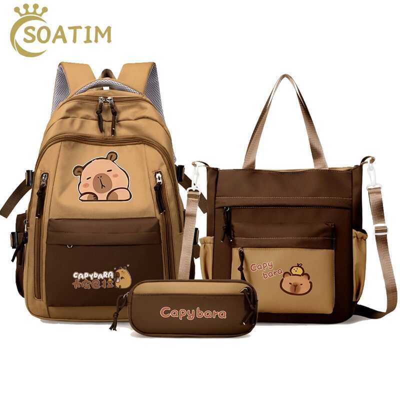 C Kawaii Capybara School Bacpac 3Pcs Girls School S Set Casual Daypac Kids Boo Bag Children Schoolb