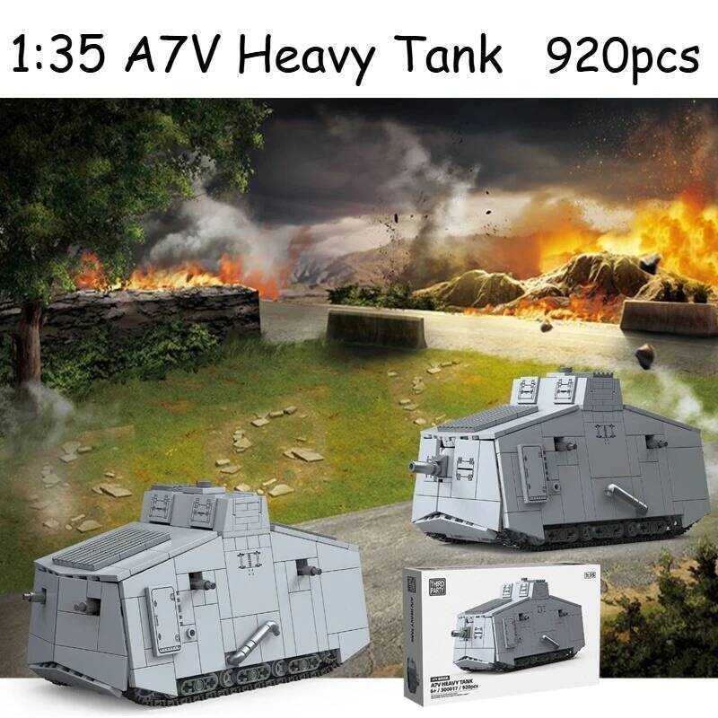 C 20Pcs Ww1 A7v 1:35 Heavy Tank,300017 MOC German Military Vehicles Collect Building Bloc Assembly