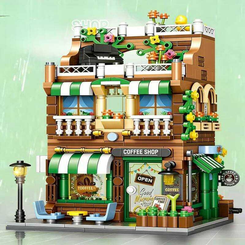 C Coffee Shop Building Bloc Set, DIY Street View House Bric Kit, Mini City Store Model Toy, Creativ