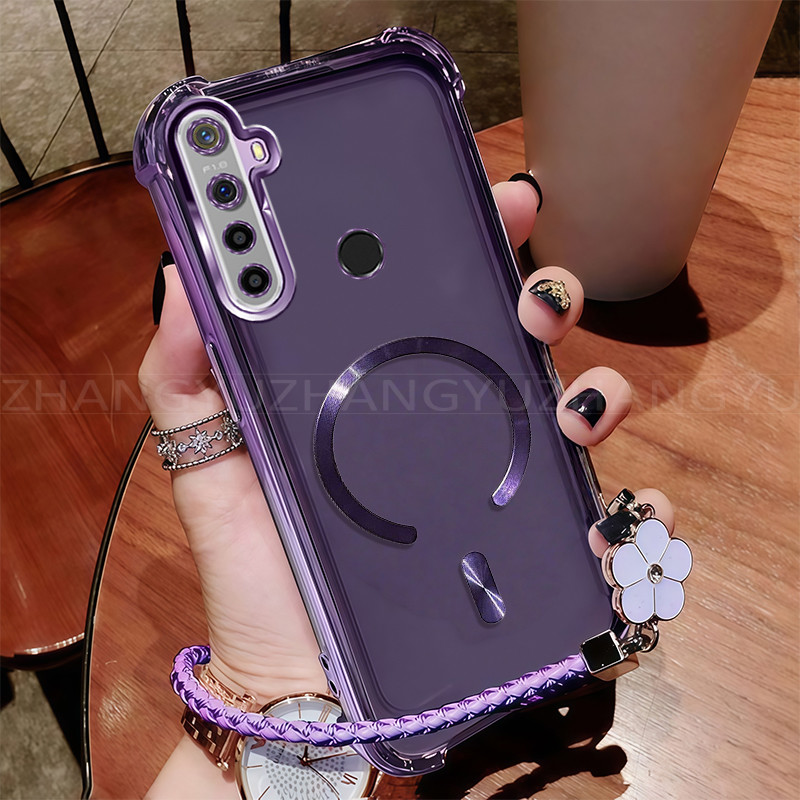 เคสสําหรับRealme 5 5i 5s C3 6iเคสโทรศัพท์ใหม่แม่เหล็กชาร์จไร้สายC-แหวนสี่มุมกันกระแทกปลอกlanyard SJ8