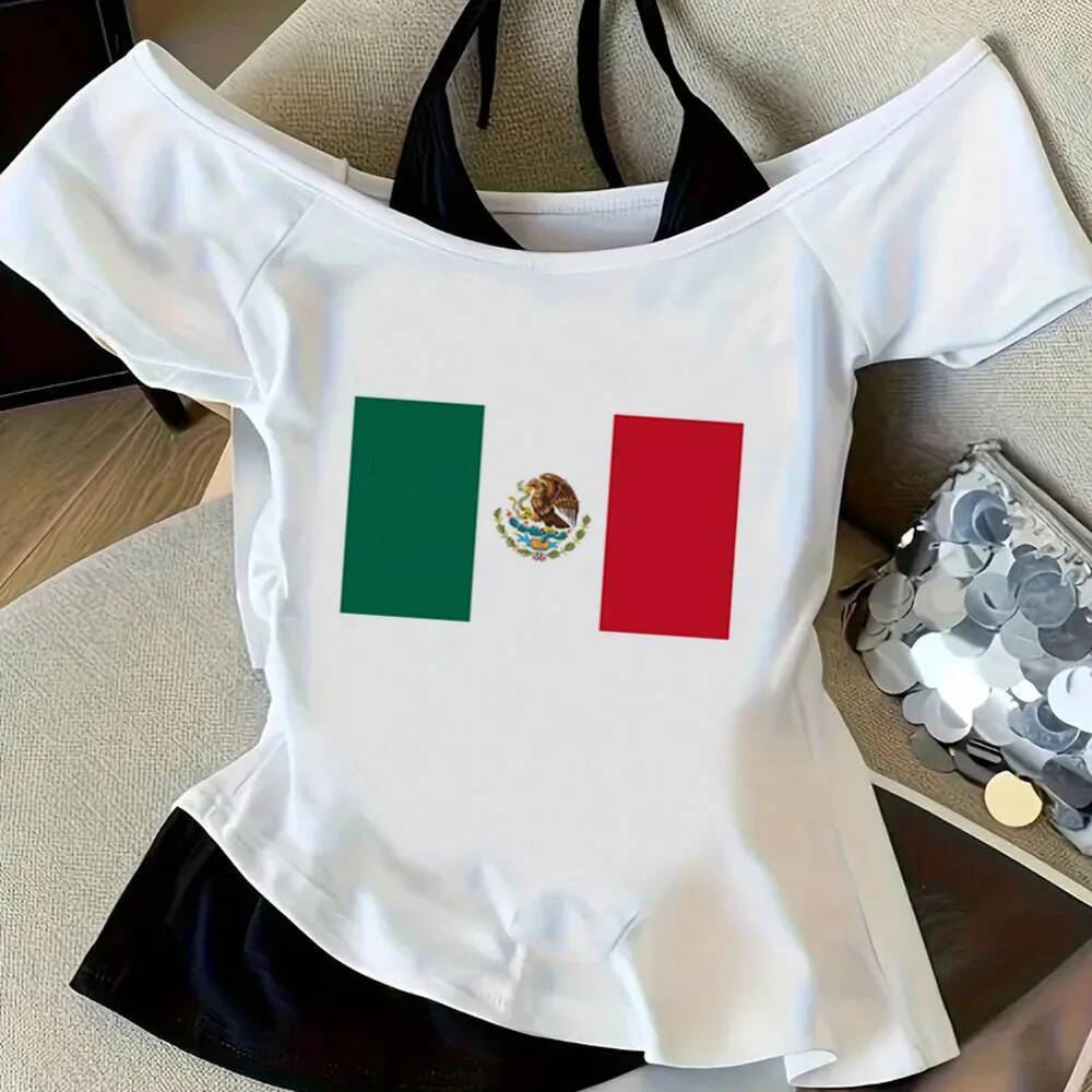 Mexico crop top ผู้หญิง gyaru แฟชั่นเกาหลี harajuku เสื้อ dollette 2000s ญี่ปุ่น
