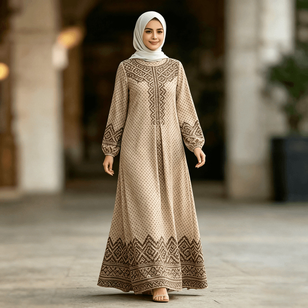 ชุดมุสลิมผู้หญิงแขนยาวเจียมตัว Abaya Kaftan Baju Kurung เสื้อผ้าอิสลามสมัยใหม่ 052a