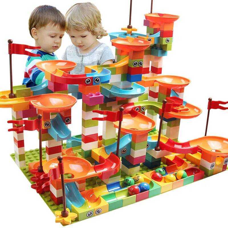 C 77-308Pcs Marble Race Run Big Block Compatible City Building Bloc Funnel Slide Bloc DIY Big Bric