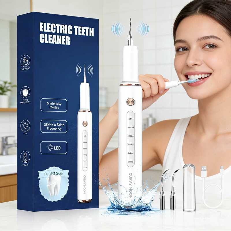 [Peach Smart Life Home] CURVY MOON T4 เครื่องทําความสะอาดอัลตราโซนิกไฟฟ้า Tartar Remover คราบฟันเครื