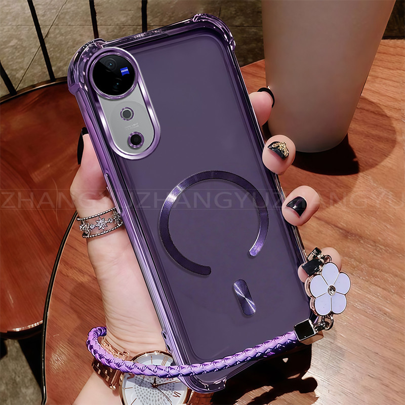 เคสสําหรับ Vivo V40 pro เคสโทรศัพท์ ใหม่แม่เหล็กที่แข็งแกร่งชาร์จไร้สาย C-ring กันกระแทกสี่มุมปลอกเช