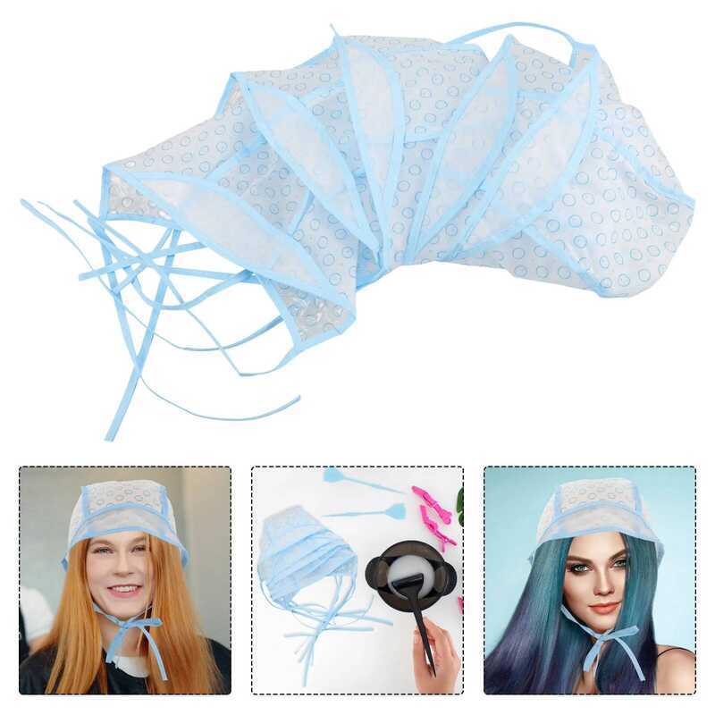 C 22Pcs Hair Coloring Caps Disposable Highlighting Dyeing Tools Blue For Salon Home Use With Metal