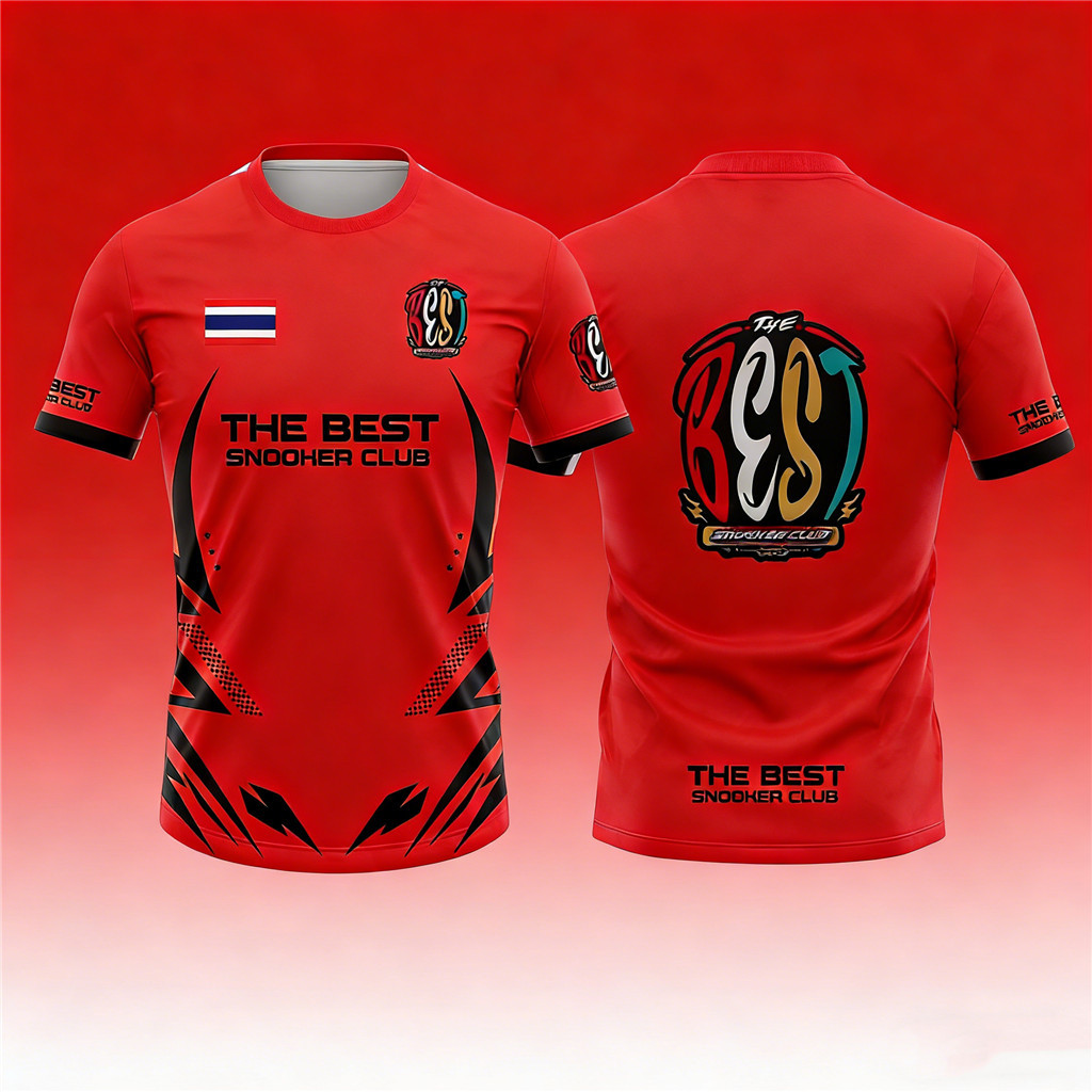 เสื้อโปโลสีเหลืองสดใสสําหรับเล่นสนุกเกอร์อิ่มโลโก้สีแดงเขี รูปที่ 2