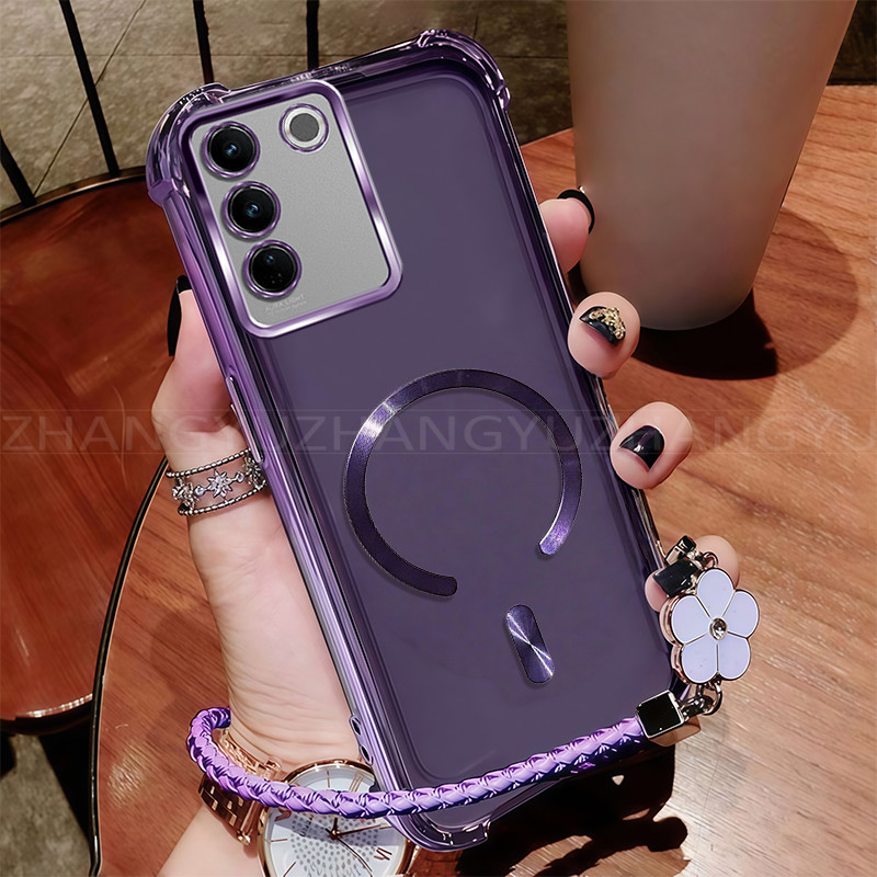 เคสสําหรับ Vivo V27 PRO v27E เคสโทรศัพท์ ใหม่แม่เหล็กที่แข็งแกร่งชาร์จไร้สาย C-แหวนสี่มุมกันกระแทกปล
