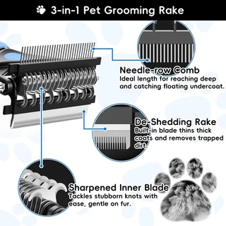 Benepaw 3 in 1 Grooming เครื่องมือ Undercoat Rake Dematting Comb Deshedding แปรงสําหรับสุนัขแมว All Coat ประเภทพับได้