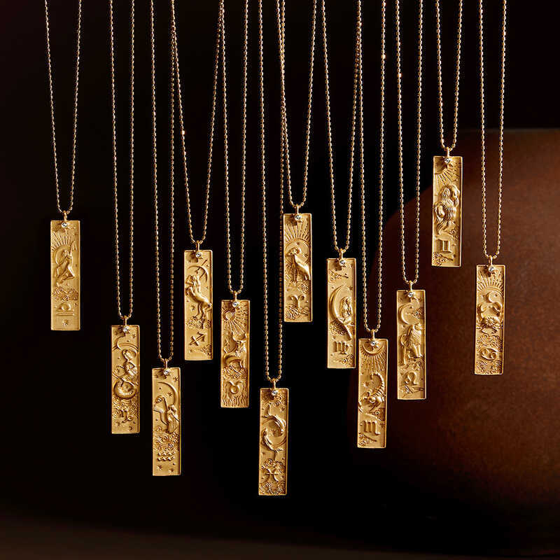 ยุโรปอเมริกันสแตนเลส 12 Constellation Tarot Card Diamond-Studded ไทเทเนียมสร้อยคอเหล็ก In-Furnace สู