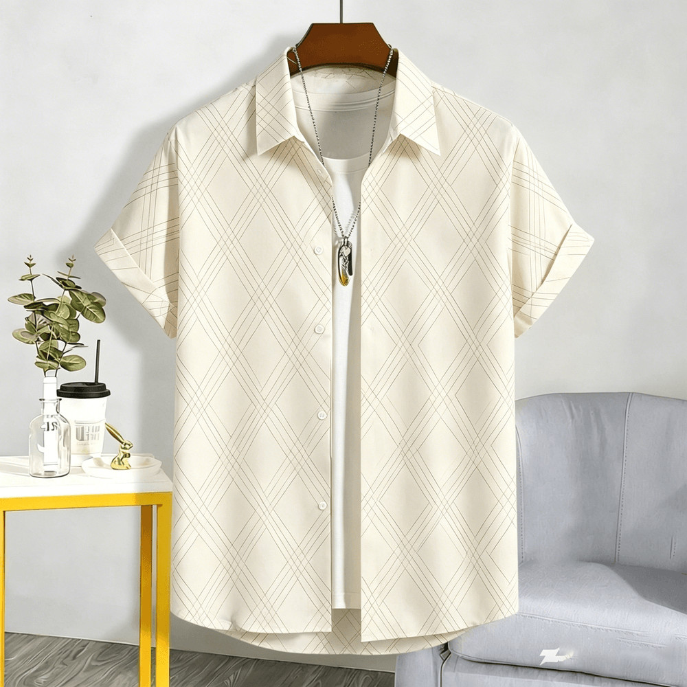 เสื้อเชิ้ตฮาวายผู้ชาย แขนสั้น พิมพ์ลาย สไตล์ชายหาดฤดูร้อน Holiday Top A128a