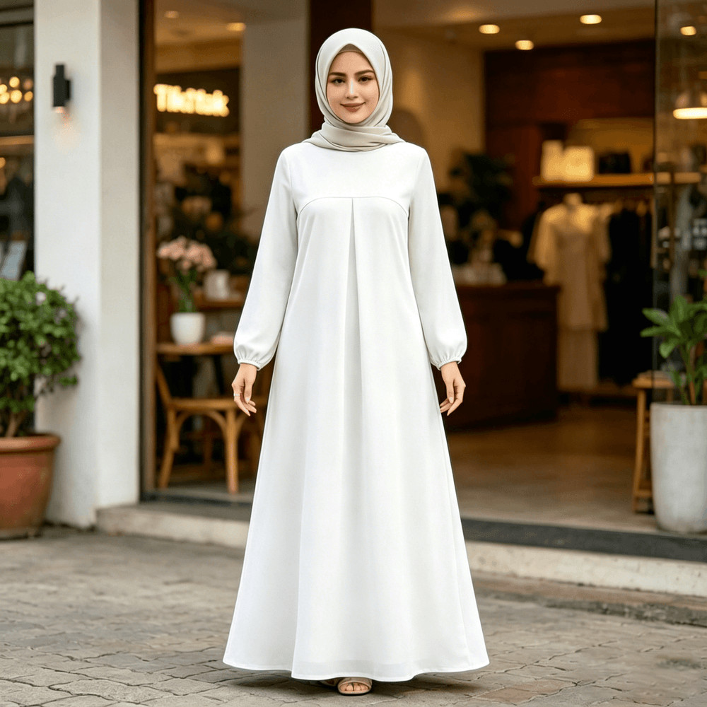 Muslimah Maxi Dress สีชมพู - ระบายอากาศได้และสบาย เหมาะสําหรับ Hari Raya & Evening 03a
