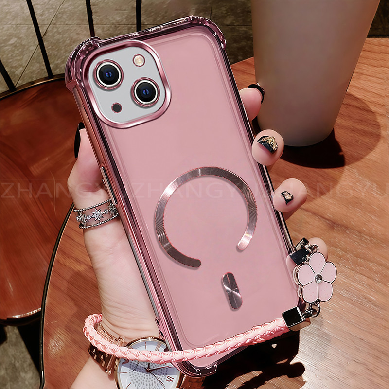 เหมาะสําหรับ iPhone 14 15 plus เคสโทรศัพท์ใหม่แม่เหล็กที่แข็งแกร่งไร้สายชาร์จ C-ring สี่มุมกันกระแทก