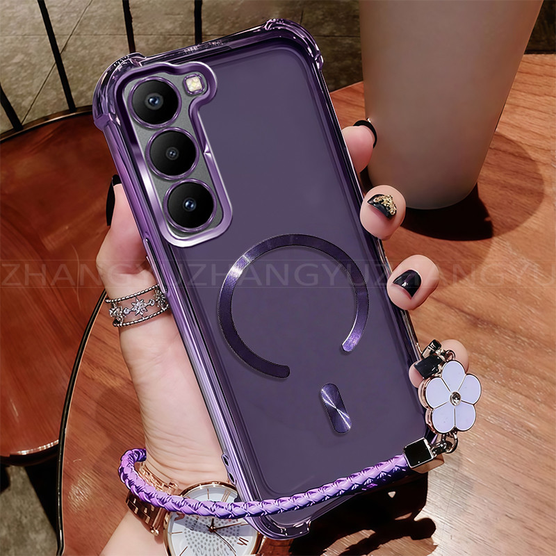 เคสสําหรับเคสโทรศัพท์ infinix Hot 70 ใหม่แม่เหล็กชาร์จไร้สาย C-ring กันกระแทกสี่มุมปลอกเชือกเส้นเล็ก
