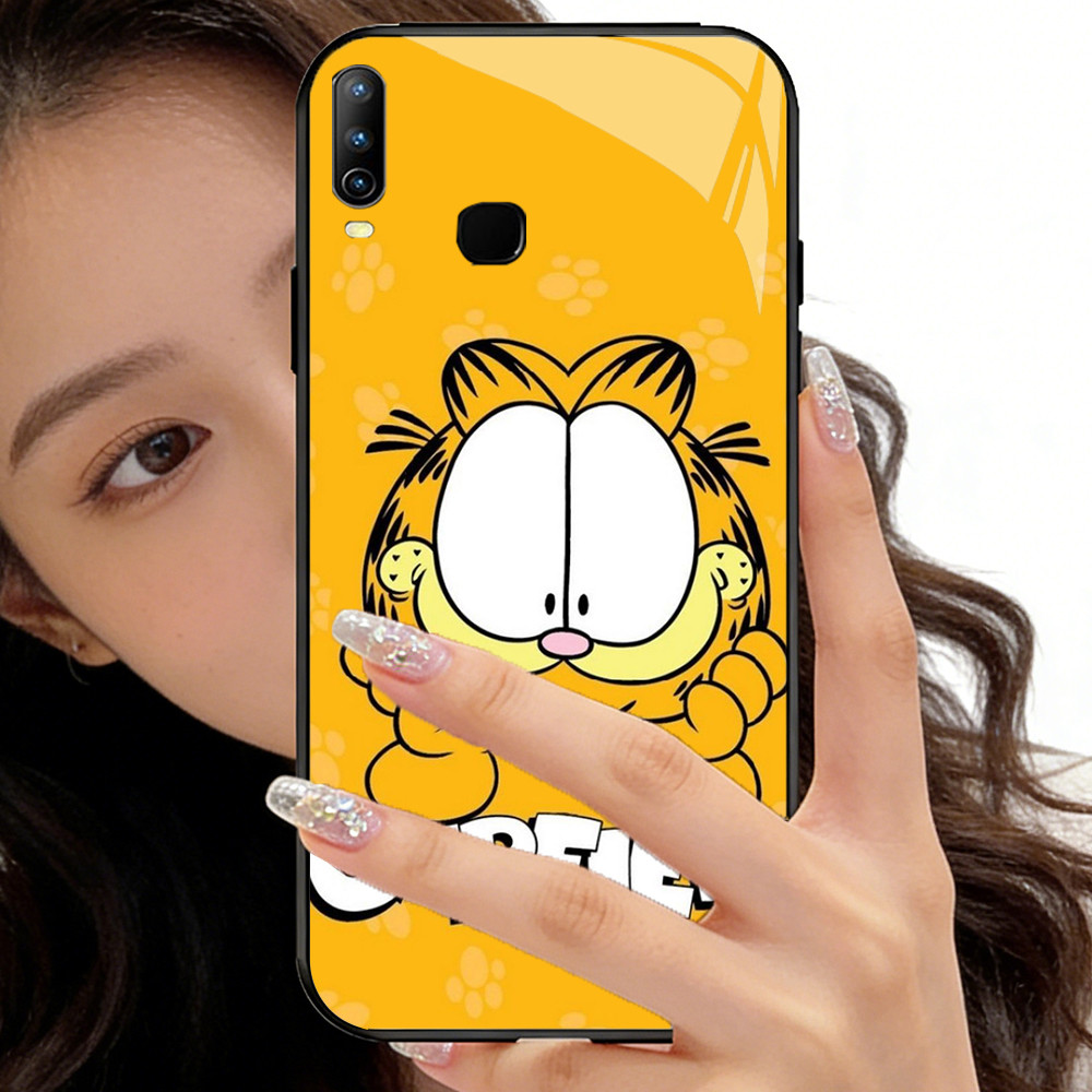O-18 Garfield กระจกนิรภัยเคสโทรศัพท์ VIVO Y89 Y91 Y11 Y17 X23 Y91C Y95 Y15 Y12 Y85 Y93 2019 Y19 V9
