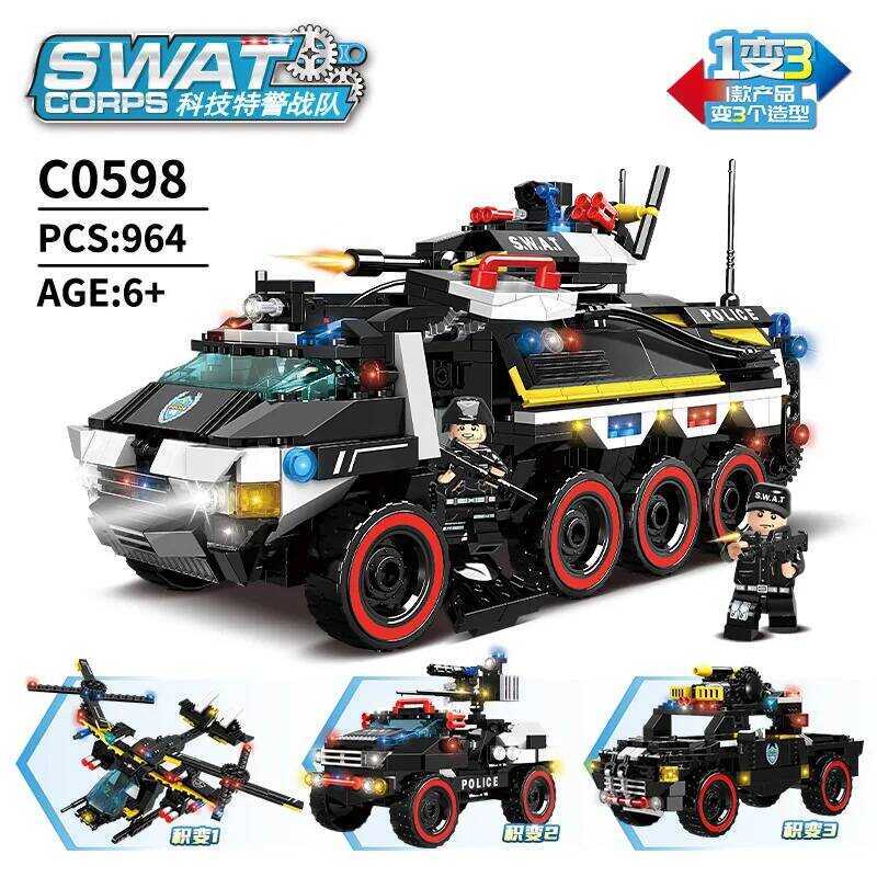 C SWAT Military Special Forces Building Bloc Police Station Bus Car Helicoptertruck Sets Arrest Pat