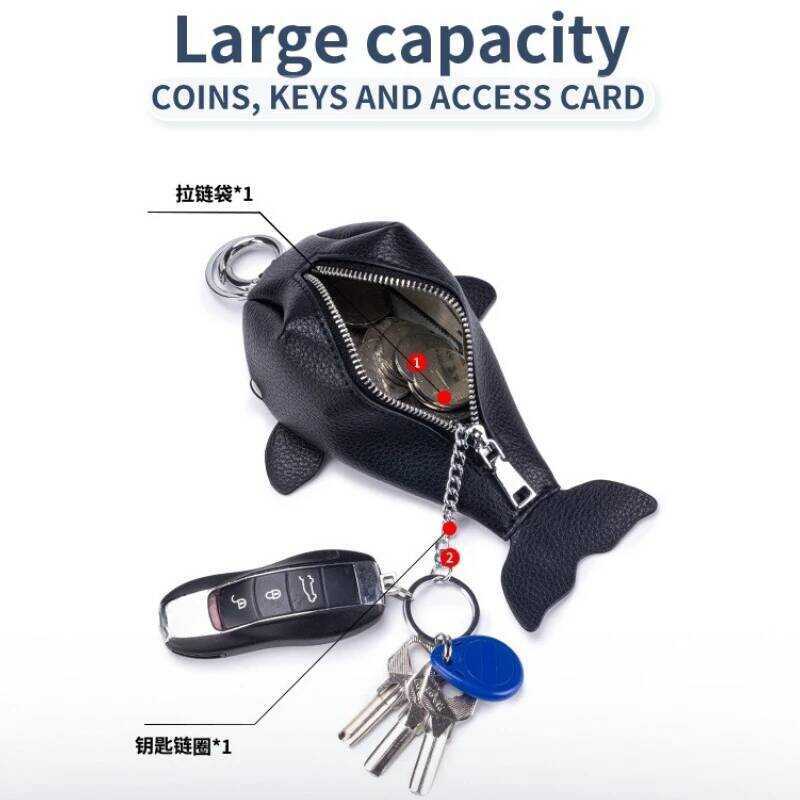 C Cute Keychain Whale Coin Purses Key Wallets Leather Change Pouches With Zipper Closure Hanging Bu