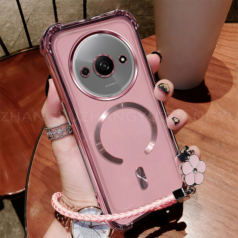 เหมาะสําหรับเคสโทรศัพท์ Redmi A3 ใหม่แม่เหล็กชาร์จไร้สาย C-ring สี่มุมกันกระแทกเคสโทรศัพท์เชือกเส้นเ