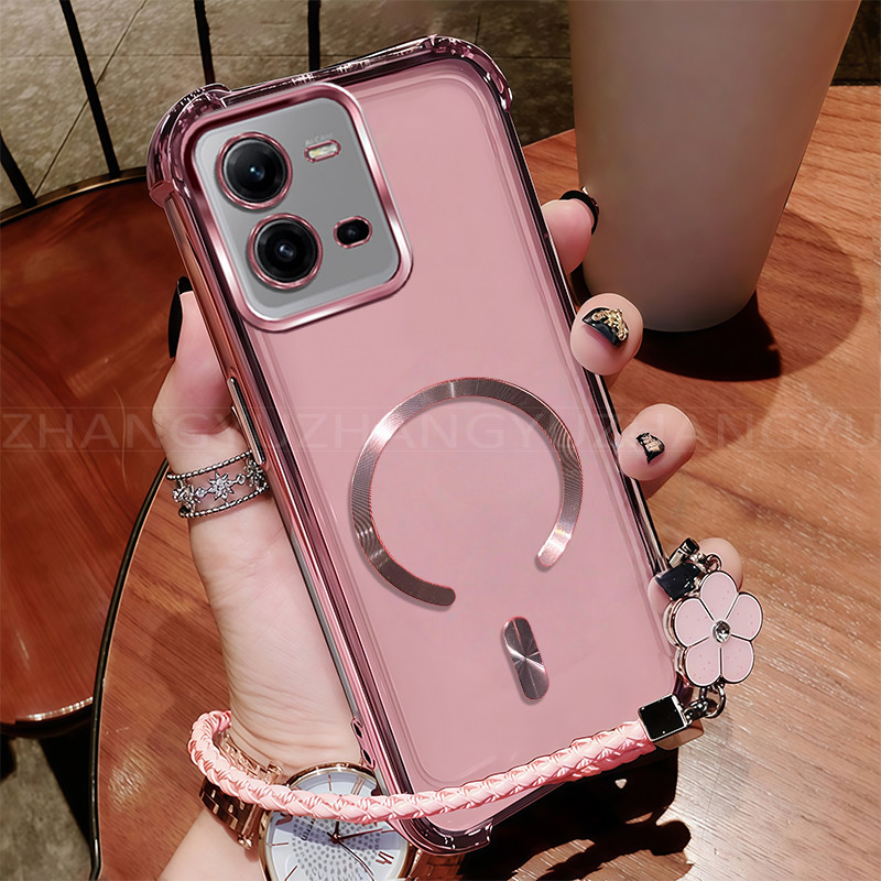 เหมาะสําหรับ Vivo V25 PRO V25E เคสโทรศัพท์ใหม่แม่เหล็กที่แข็งแกร่งไร้สายชาร์จ C-ring สี่มุมกันกระแทก