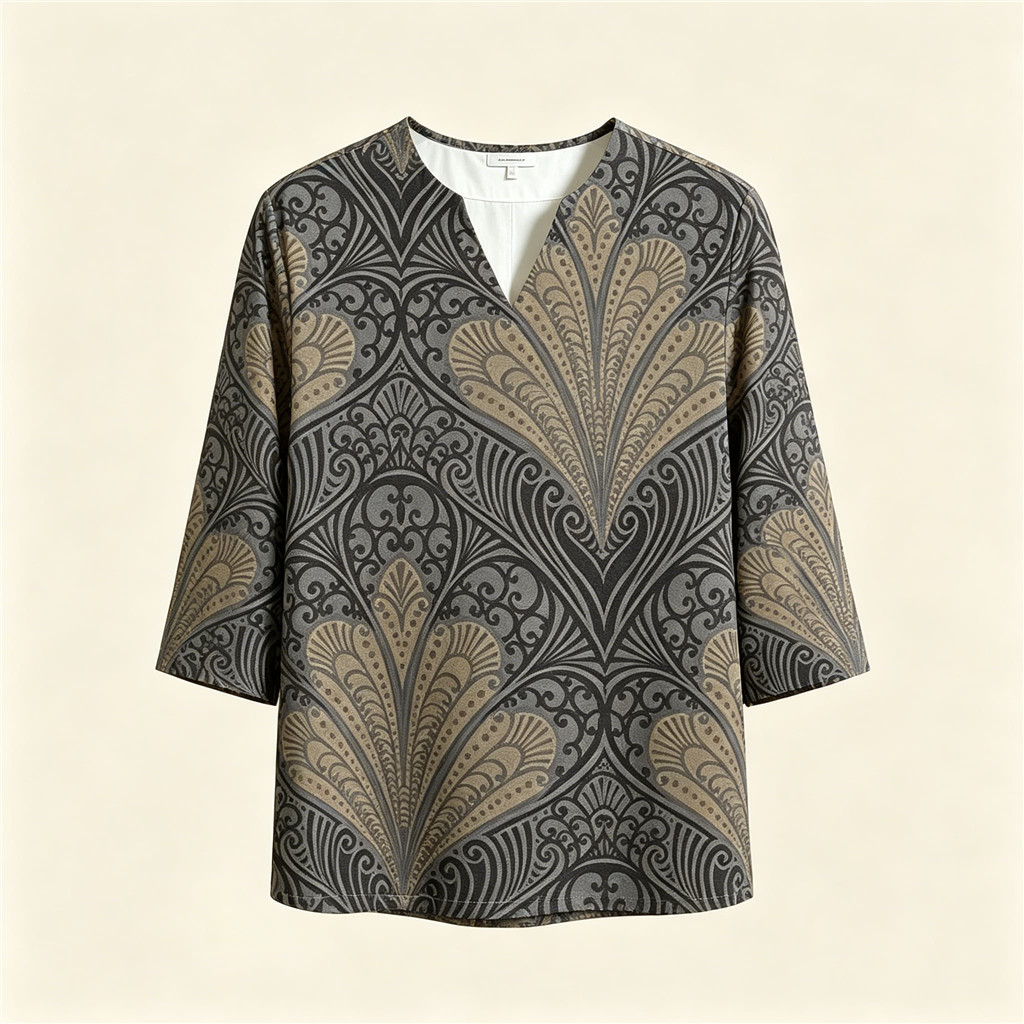 Mens 3/4 Sleeve Kurta Vintage Peacock Print High Quality ผ้าทนทาน Skin Friendly Comfort Casual Daily Wear Minimalist Style