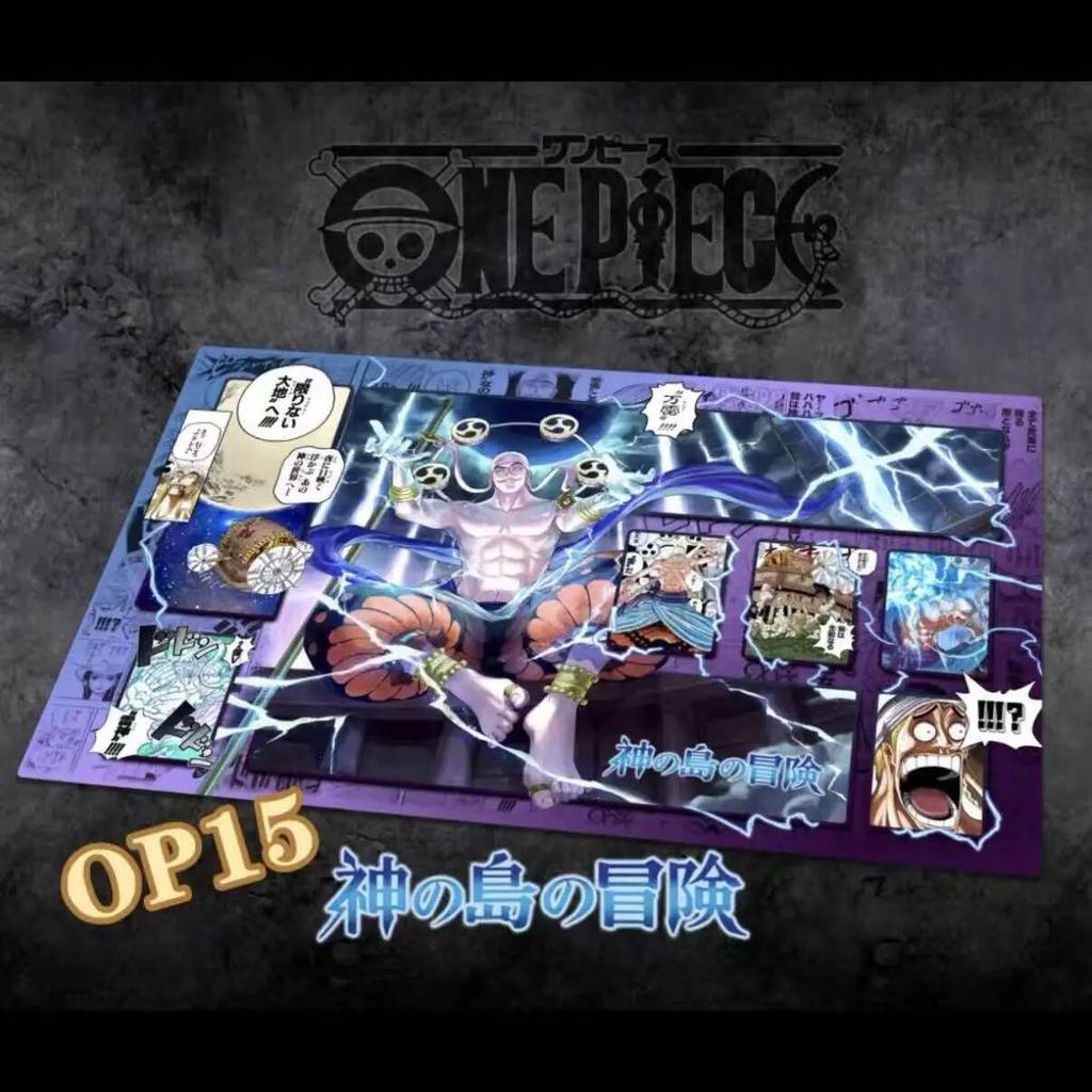 ใหม่ 60x35 ซม.One Piece ผจญภัยบน KAMIs Island Enel ผู้เล่นเดี่ยว Playmat OP15 2mmStitched Edge ยางเกมกระดานการ์ดของเล่น