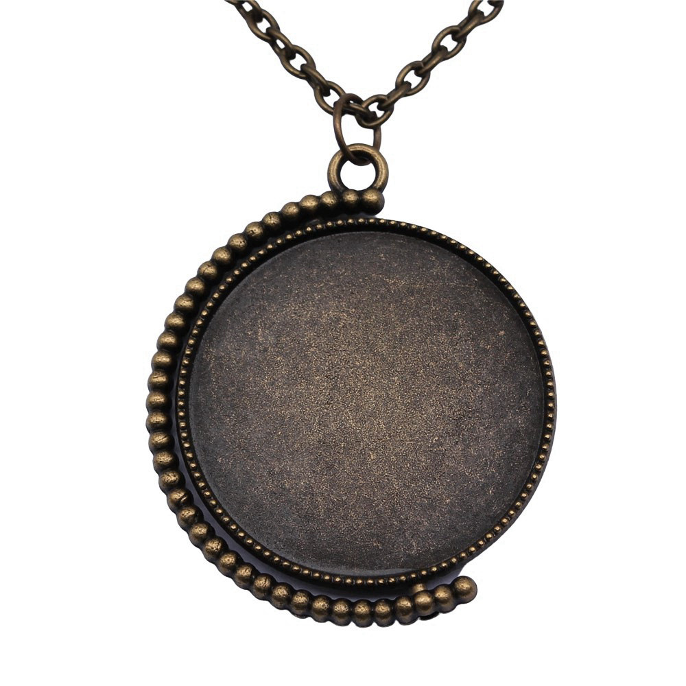 Fit รูปสี่เหลี่ยมผืนผ้าและกลม Cabochon Bezel ฐานเปล่าสร้อยคอมาพร้อมโซ่ยาว 45 ซม.