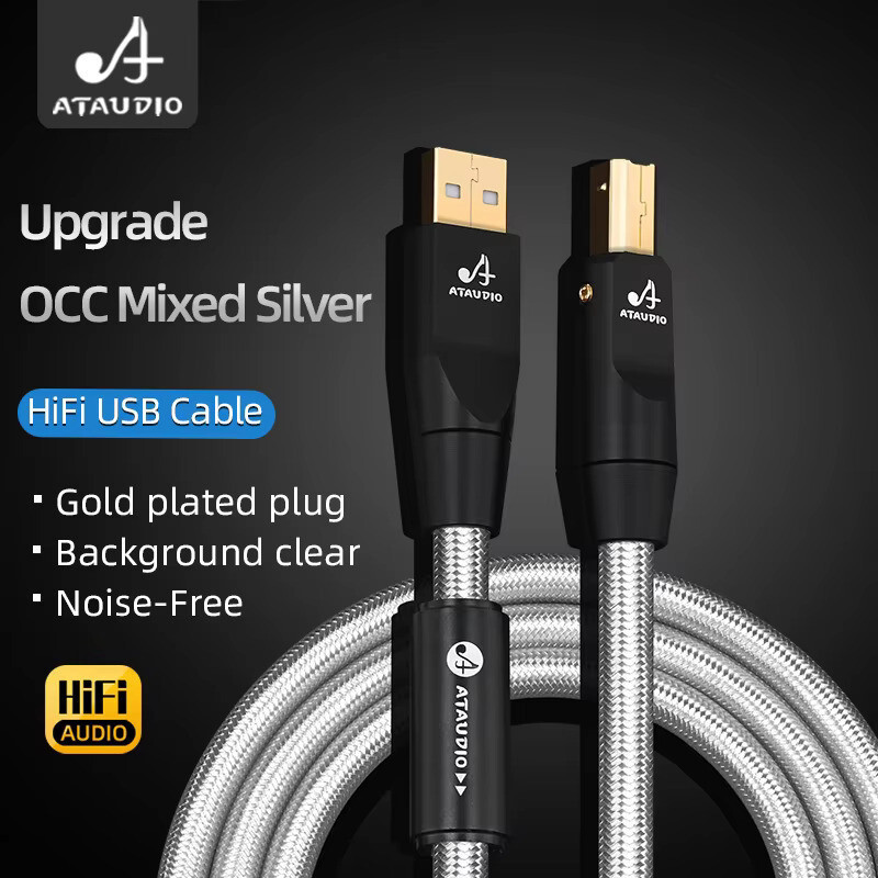 สายสัญญาณเสียง USB ไฮไฟ ทองแดงคุณภาพสูงและชุบเงิน Type A ถึง Type B CB CC Data Digital Cable สําหรับโทรศัพท์มือถือ DAC