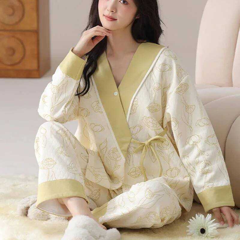 ▥ Maternity Nightwear Set Adjustable Air Cotton Postpartum Nursing Clothes Pregnant Women Sleep