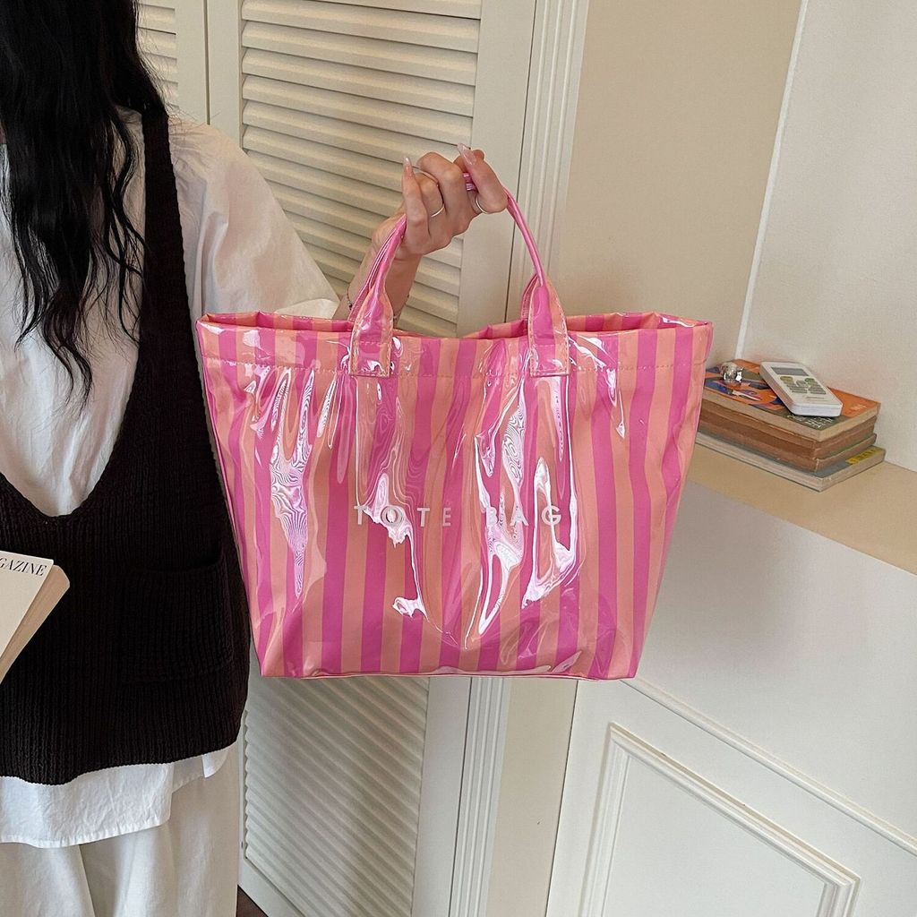 Letter Tote Bag Simple Striped Shopping Bag Bag pvc Canvas Handbag Bag