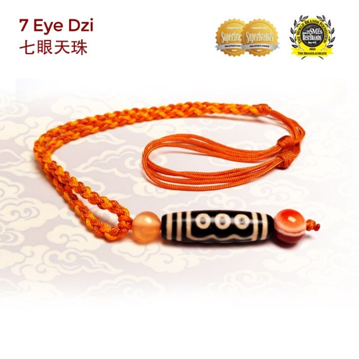 ลูกปัด Dzi Kingdom Seven-Eyed Dzi [ลูกปัด Lucky Dzi] สร้อยข้อมือลูกปัด Dzi ทิเบตศตวรรษ Dzi Kingdom