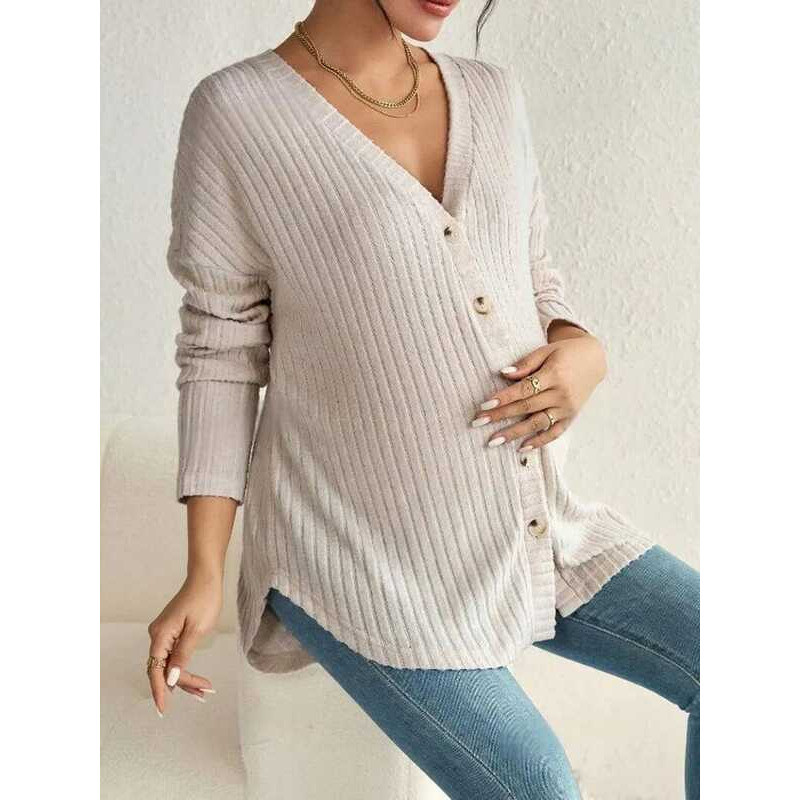 ▥ Knitted Maternity Clothes Long Sleeve Casual Premama Women Nursing Blouse Shirt Lactation Top