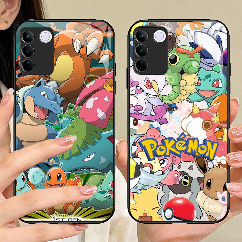 O-35 Pokemon กระจกนิรภัยเคสโทรศัพท์ VIVO V30 V29 V29E Y100 T3 V23E Y200E Y200 V27 V23 V27E Pro Lite 