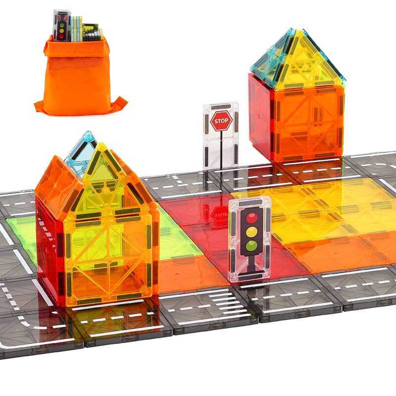 C Succebuy 56 PCS Magnetic Tiles Magnet Building Bloc Set Construction Game Stacking Toys STEM Sens