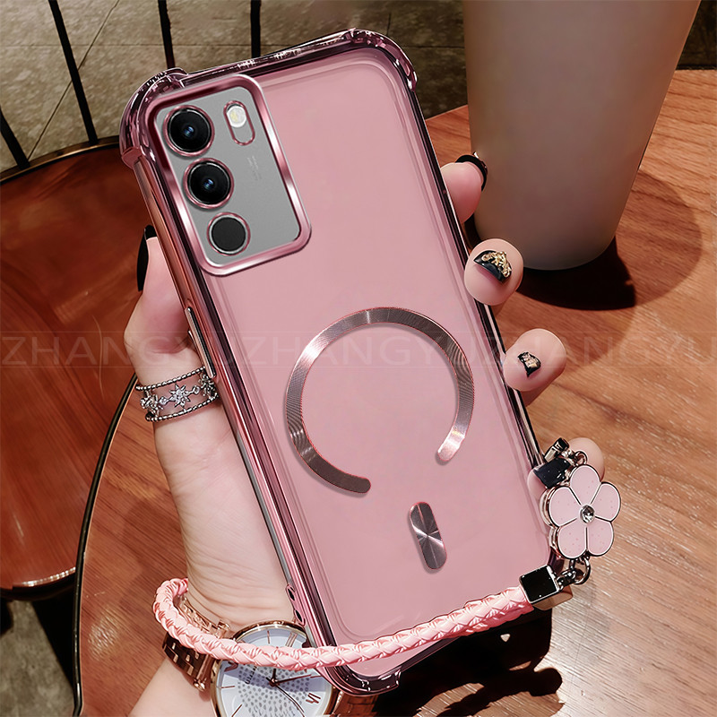 เหมาะสําหรับ Vivo V29 pro เคสโทรศัพท์ใหม่แม่เหล็กชาร์จไร้สาย C-ring สี่มุมกันกระแทกเคสโทรศัพท์เชือกเ