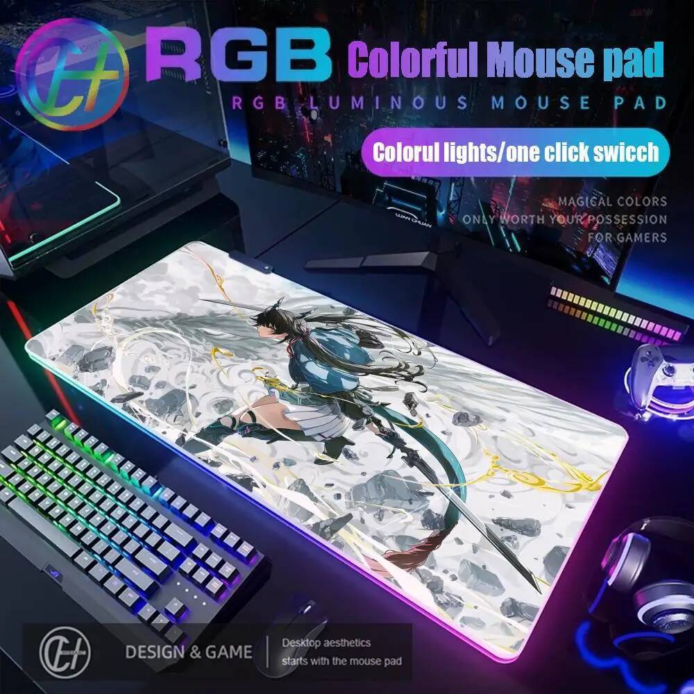 เกม Arknights-endfield แผ่นรองเมาส์ RGB Gaming Mouse Pad โต๊ะ HD Gamer ไฟ LED ขนาดใหญ่ XXL 40x90 ซม.