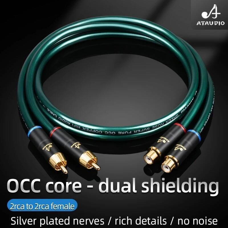 ATAUDIO Hifi 2RCA Cable High End 7N OCC 2RCA Male to Female Stereo Audio Extension Cable