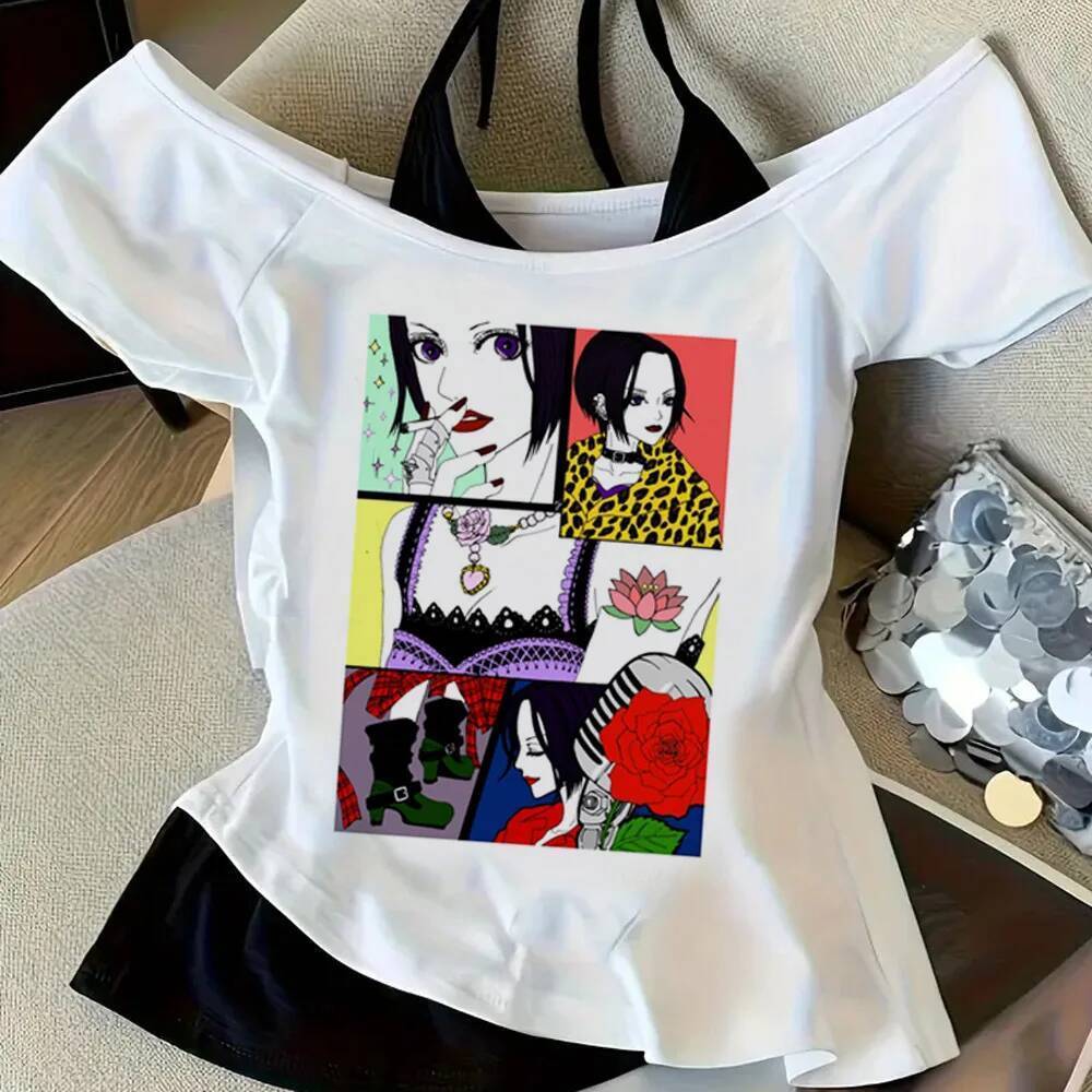 Nana crop top สุภาพสตรี Baddie ทางเลือก dollette streetwear tshirt baddie emo อะนิเมะฉาก