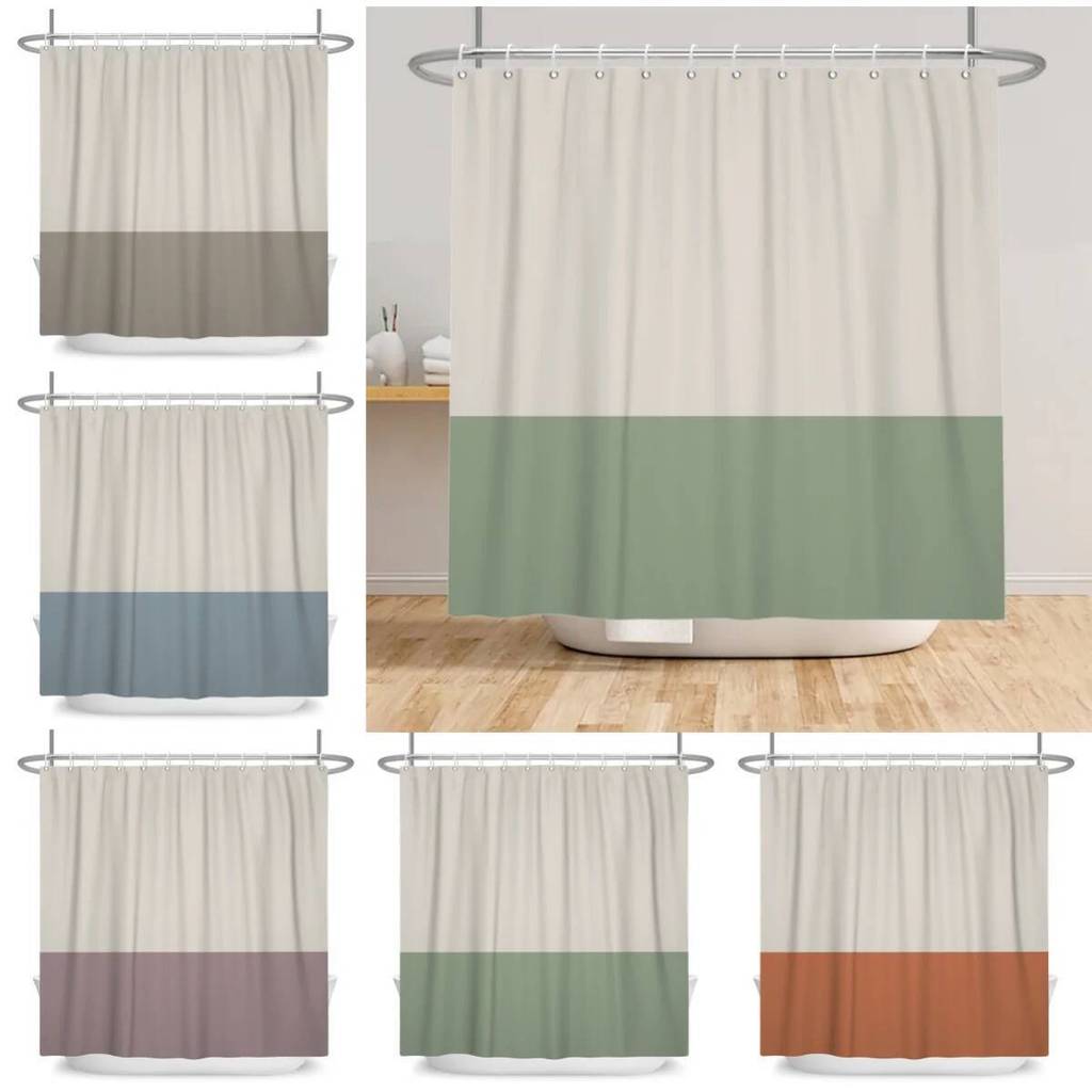 Minimalist ผ้าม่านอาบน้ํา Neutral Two Tone สีบล็อกผ้าม่านอาบน้ํากันน้ําสําหรับตกแต่งบ้านผ้าโพลีเอสเต