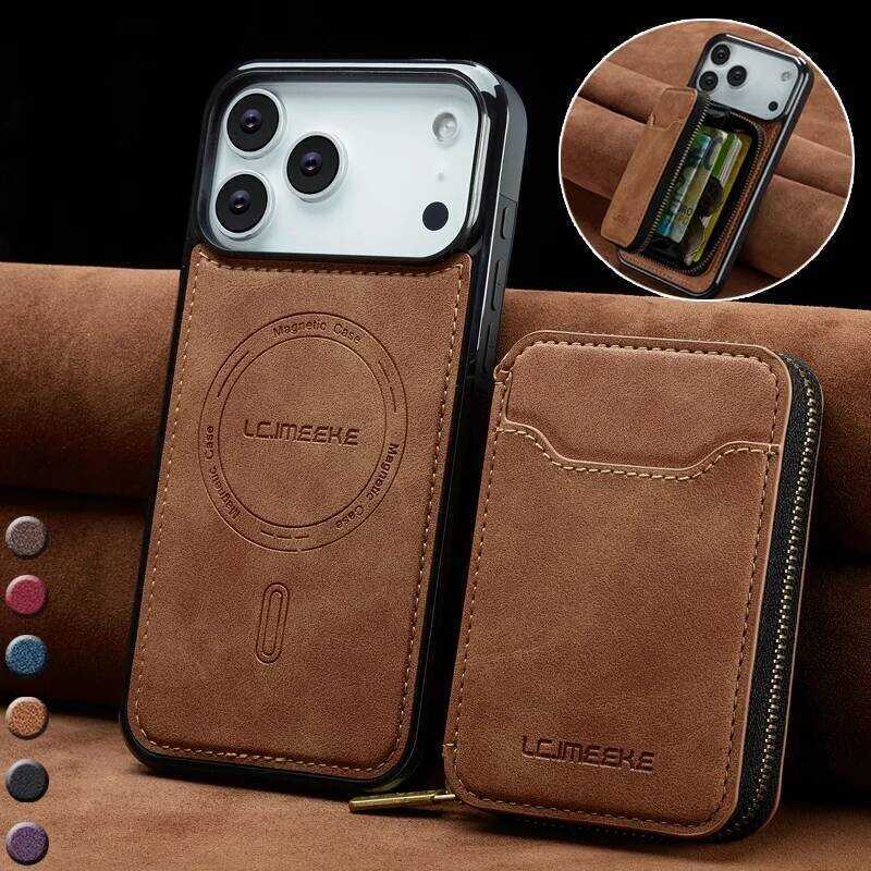 C Ury Leather For Magsafe Wallet Phone Case For Iphone 17E 17 Air 16E 16 Pro Max 15 Plus 14 13 12 1