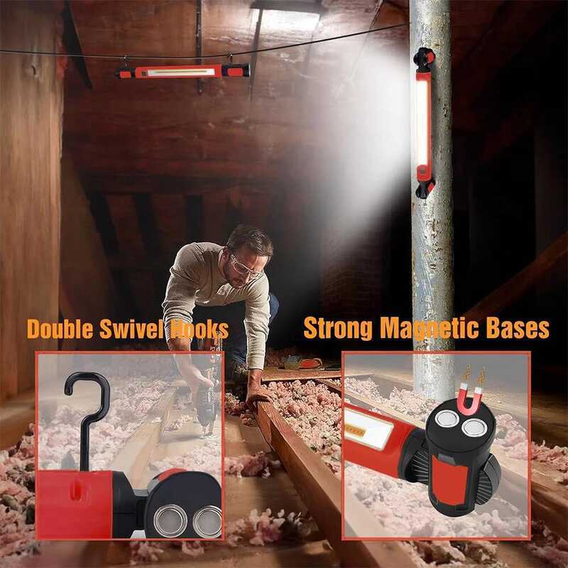 C 5200Mah Magnetic Work Light With Rotating Base & Hoo, Er Bright For Car Repairing & Emergencies