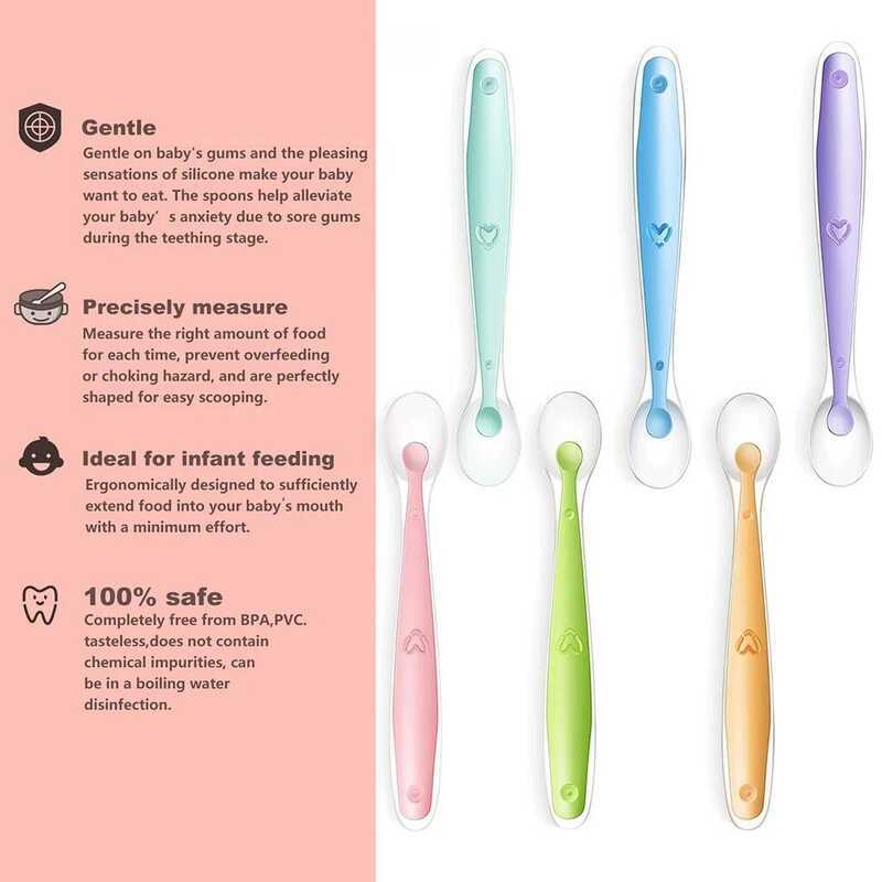 C 2Pcs Baby Silicone Soft Spoon Soft Tip Feeding Tableware Learning Eat Auxiliary Tools