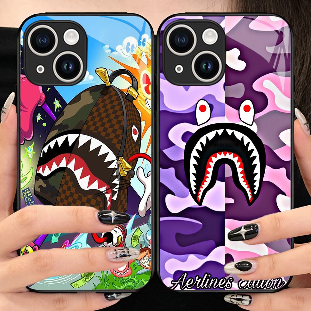 O-4 BAPE iPhone Mini 12 13 11 Pro Max เคสโทรศัพท์กระจกนิรภัย