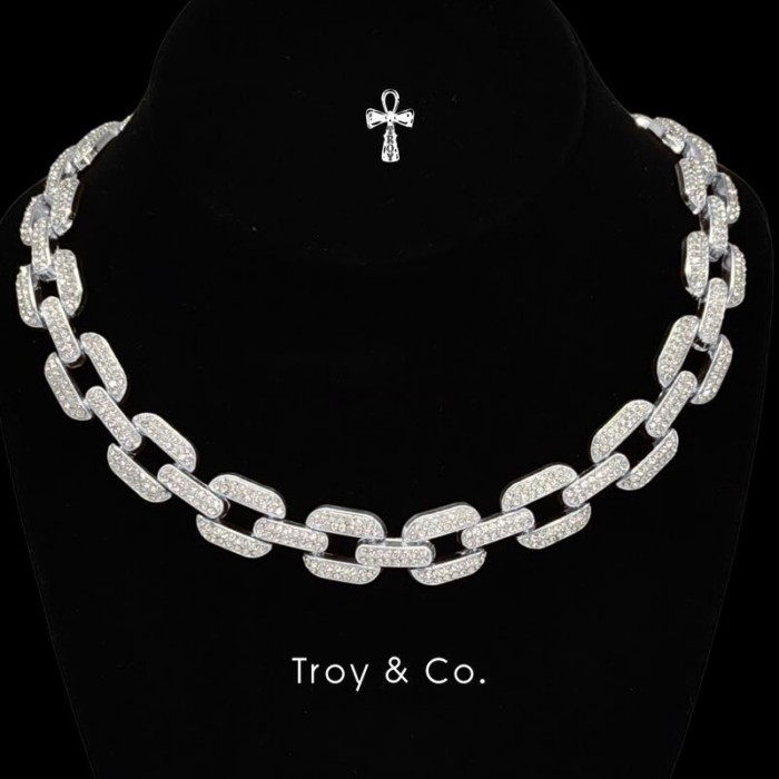 Baguette Link Chain เพชร CZ  โซ่เหลี่ยม iced out สร้อยคอคิวบันสไตล์แร็ปเปอร์ ฮิปฮอป ผู้ชาย  TDN003